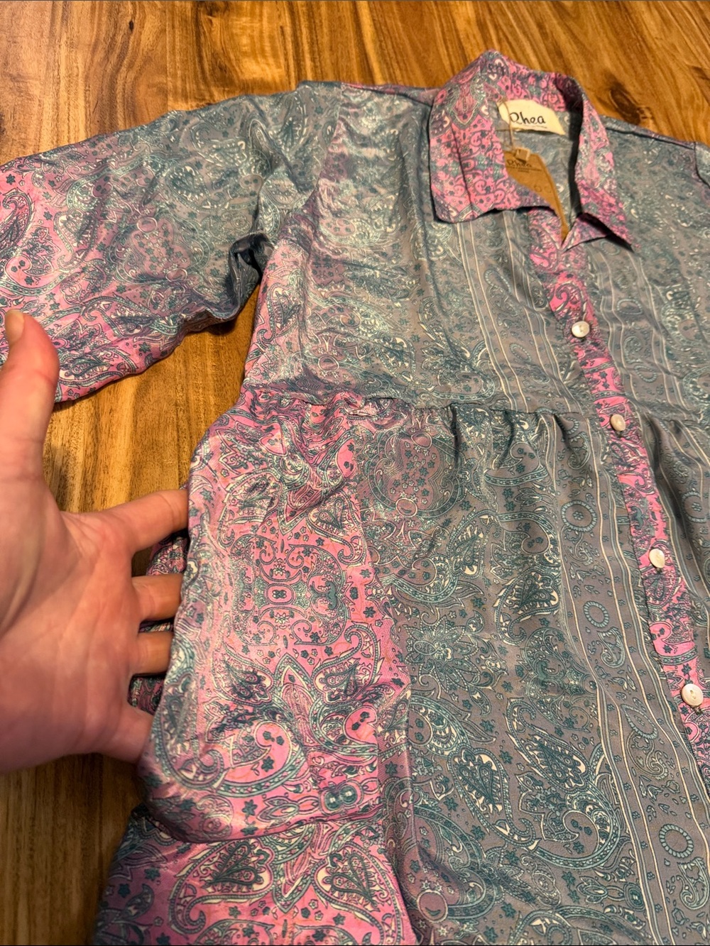 Rhea women dress large 12 14 Pink Teal Paisley' knee Button Front boho tunic NWT - Picture 5 of 8